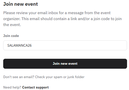 Join Event button and event code in Brella